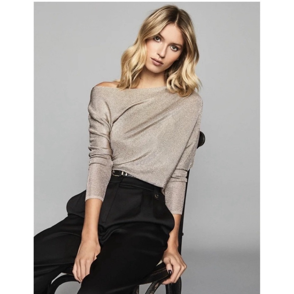 Reiss Isla Draped Metallic Knit Top